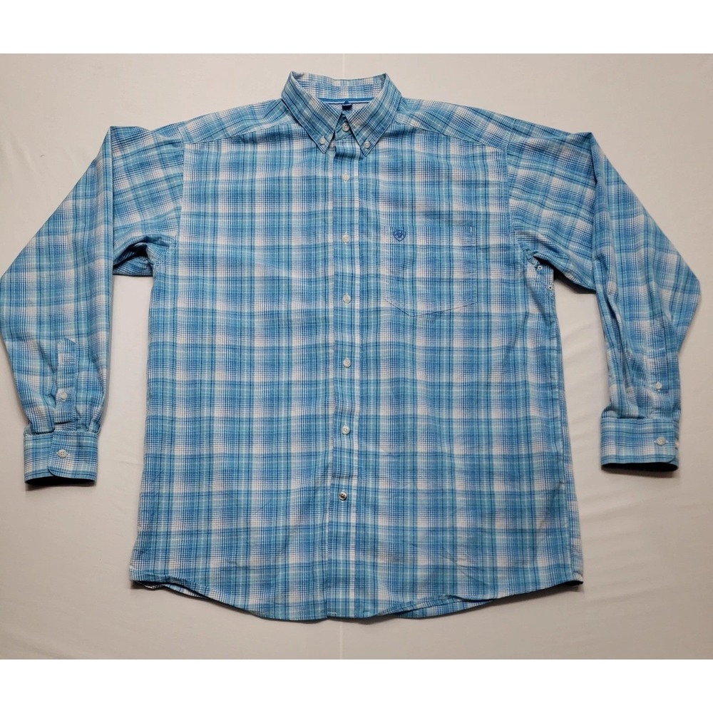 Ariat Pro Series Shirt Mens Large Blue Plaid Western Long Sleeve Button Down